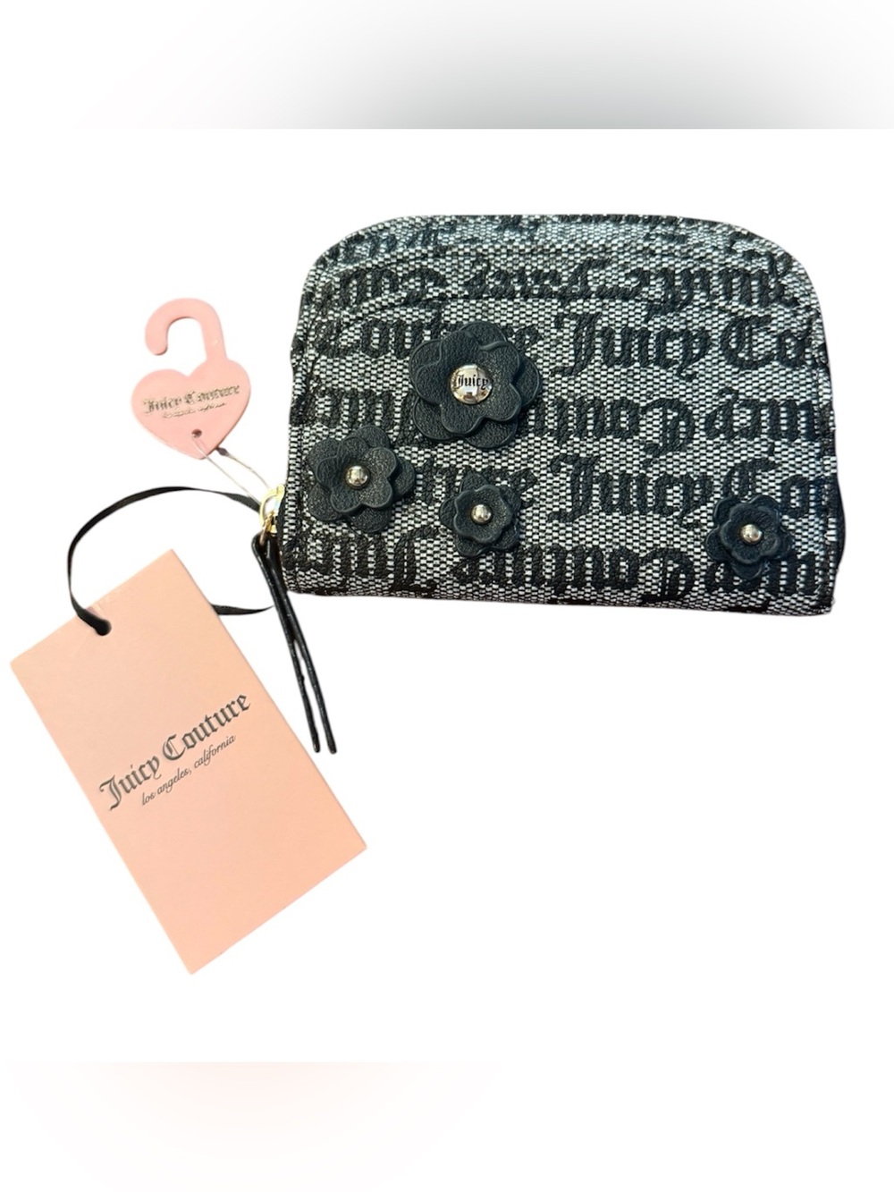Juicy Couture Black & White Logo Floral Zip Wallet